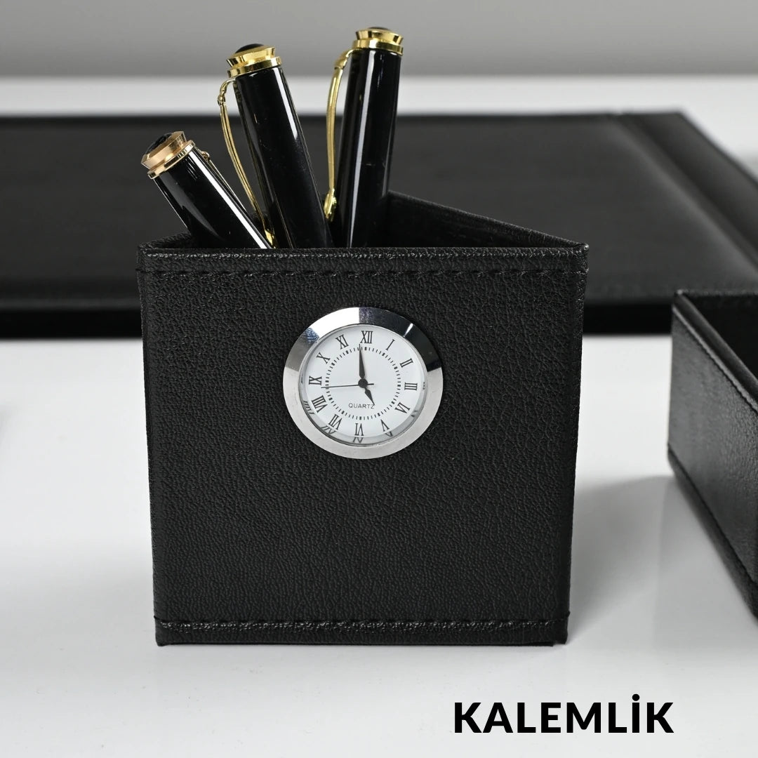 Black - Gümüş Siyah 8 Parça Deri Sümen Takımı