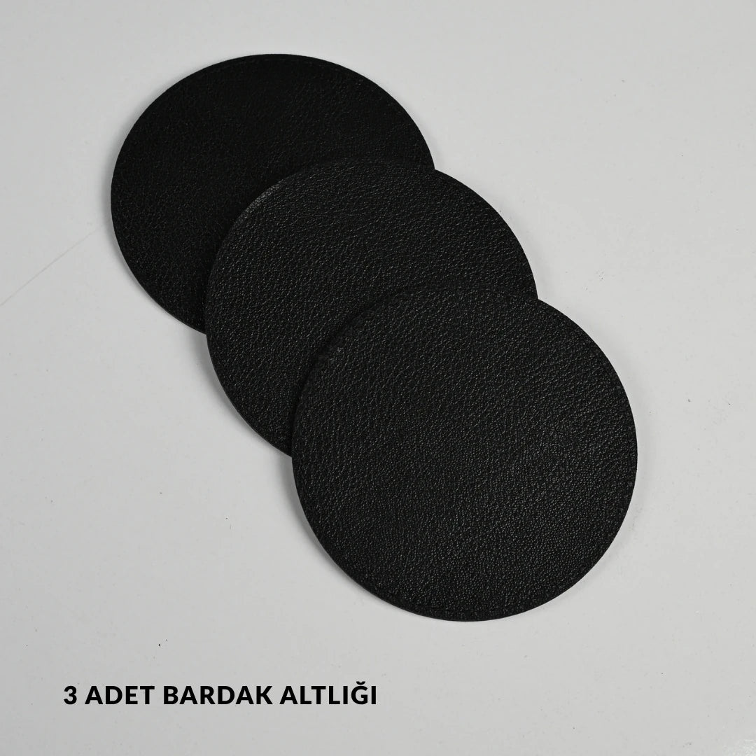 Black - Gümüş Siyah 8 Parça Deri Sümen Takımı