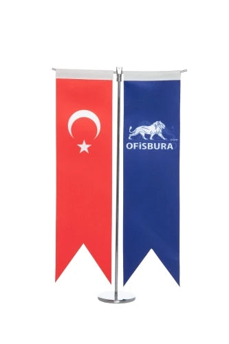 Kırlangıç Logolu T Masa Bayrağı Gümüş - Masa Üstü Ofis Bayrağı