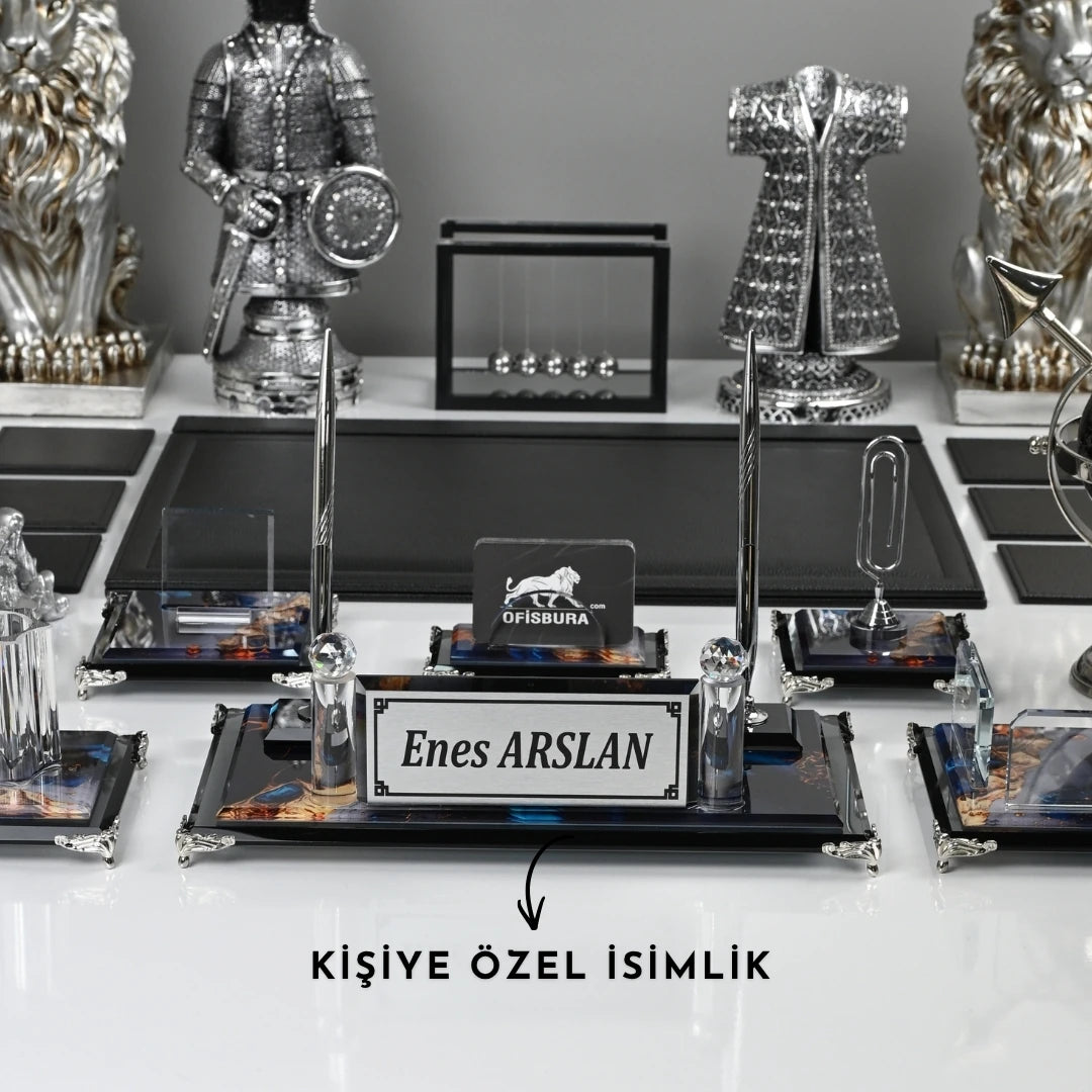 Safir 20 Parça Premium Kristal Sümen Takımı - Kişiye Özel Masa Üstü İsimlik Seti