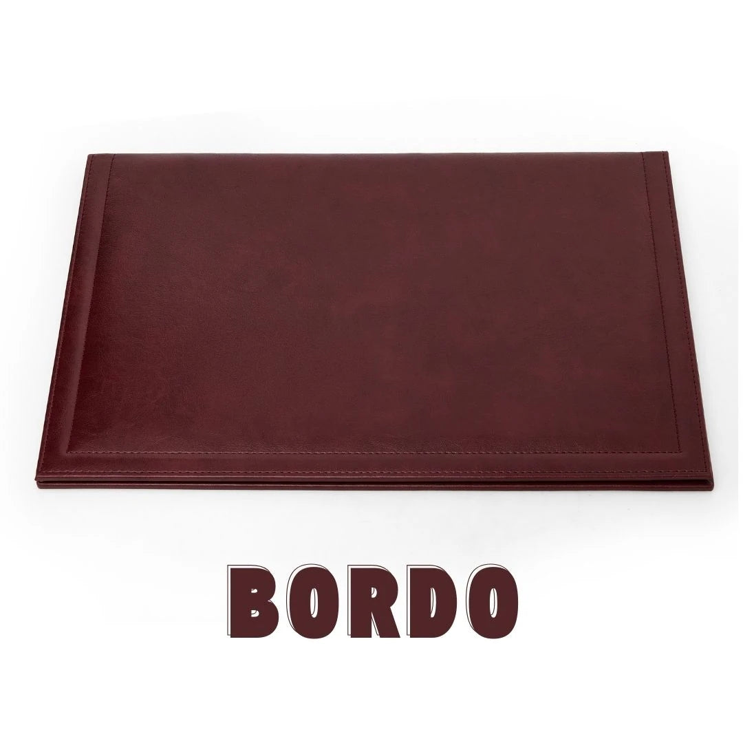 Kapaklı Büyük Deri Sümen Takımı - Bordo | 50x35 cm  ( 4 Adet Bardak Altlığı Hediyeli )