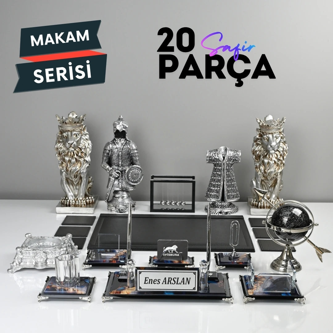 Safir 20 Parça Premium Kristal Sümen Takımı - Kişiye Özel Masa Üstü İsimlik Seti