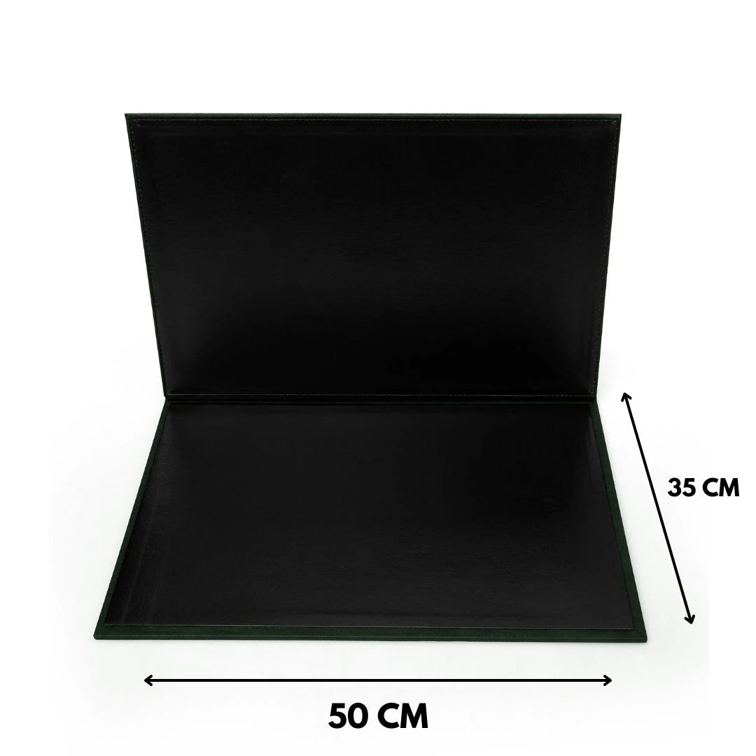 Kapaklı Büyük Deri Sümen Takımı - Yeşil | 50x35 cm  ( 4 Adet Bardak Altlığı Hediyeli )