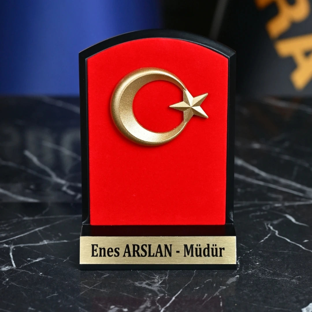 Ahşap Kaideli Türk Bayrağı Kişiye Özel