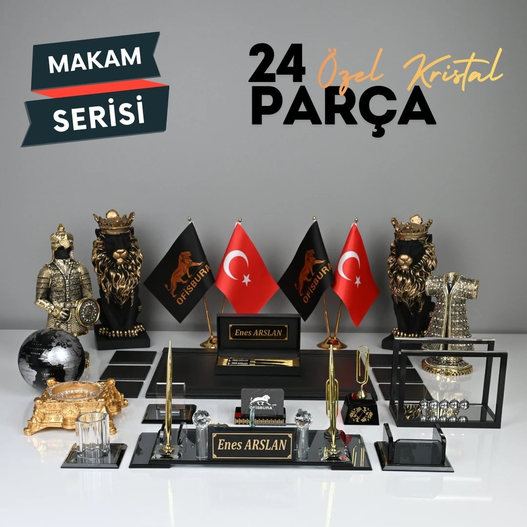 24 Parça Kristal Sümen Takımı ve Masa İsimliği Seti - Altın Detaylı