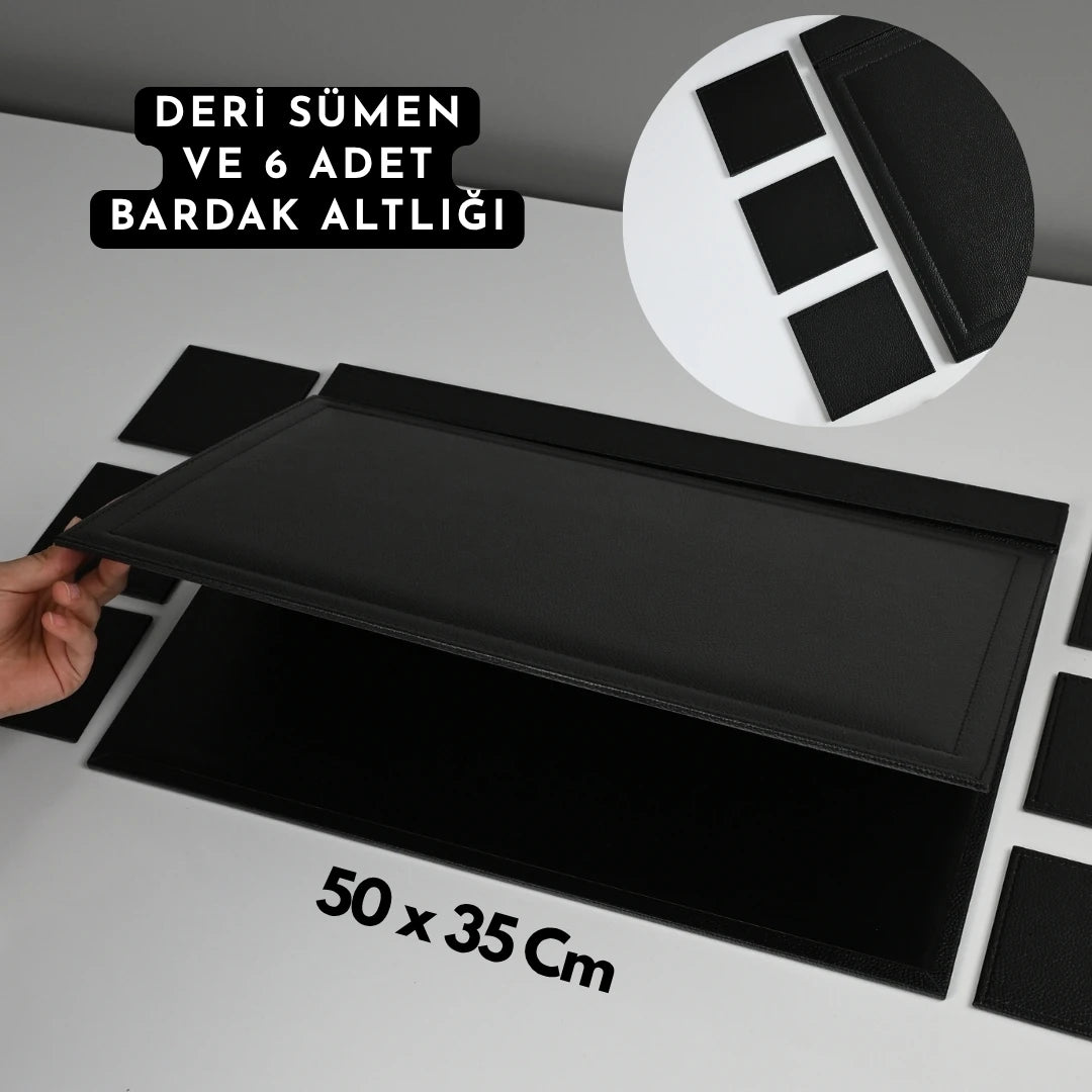 22 Parça Siyah Kristal Sümen Takımı ve Masa İsimliği Seti - Gümüş Detaylı