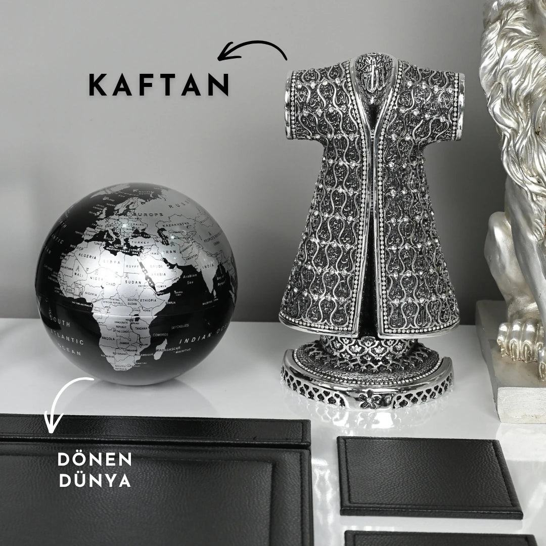 22 Parça Siyah Kristal Sümen Takımı ve Masa İsimliği Seti - Gümüş Detaylı