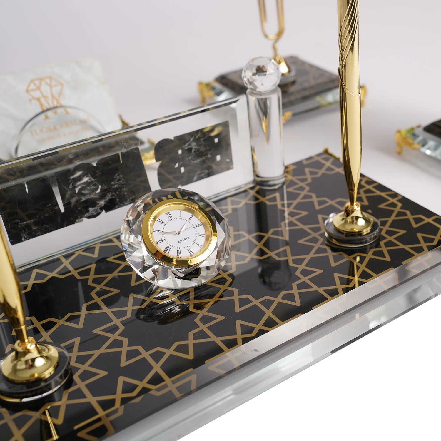 Prestige 6 Parça Kristal Sümen Takımı - Kişiye Özel Masa Üstü İsimlik Seti Özel Deri Kutulu