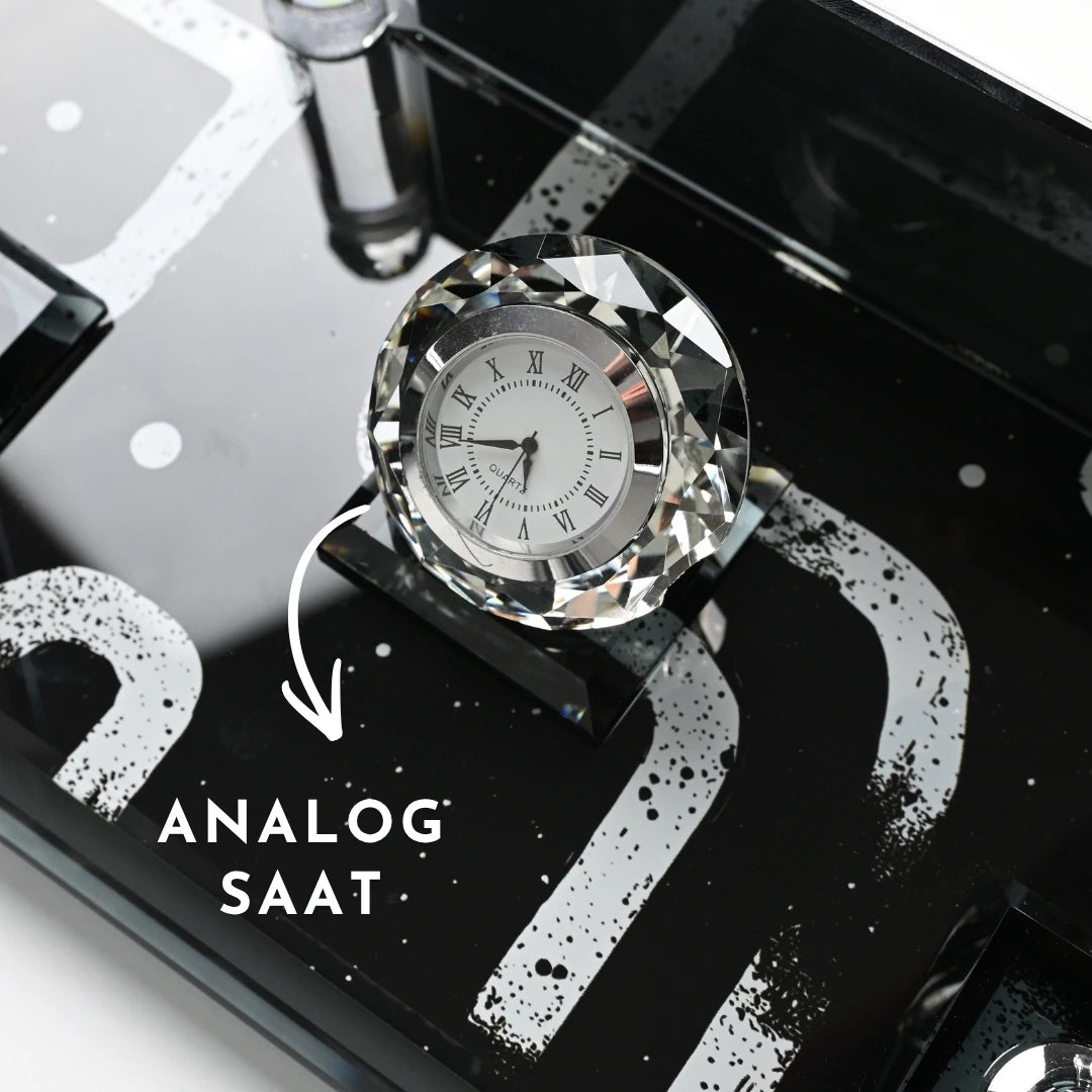 Piano Black 20 Parça Premium Kristal Sümen Takımı - Kişiye Özel Masa Üstü İsimlik Seti