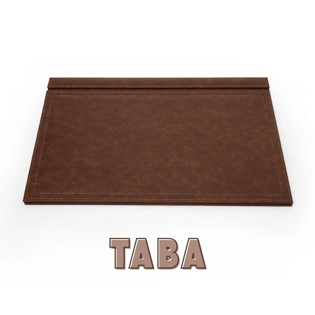 Kapaklı Büyük Deri Sümen Takımı - Taba | 50x35 cm  ( 4 Adet Bardak Altlığı Hediyeli )