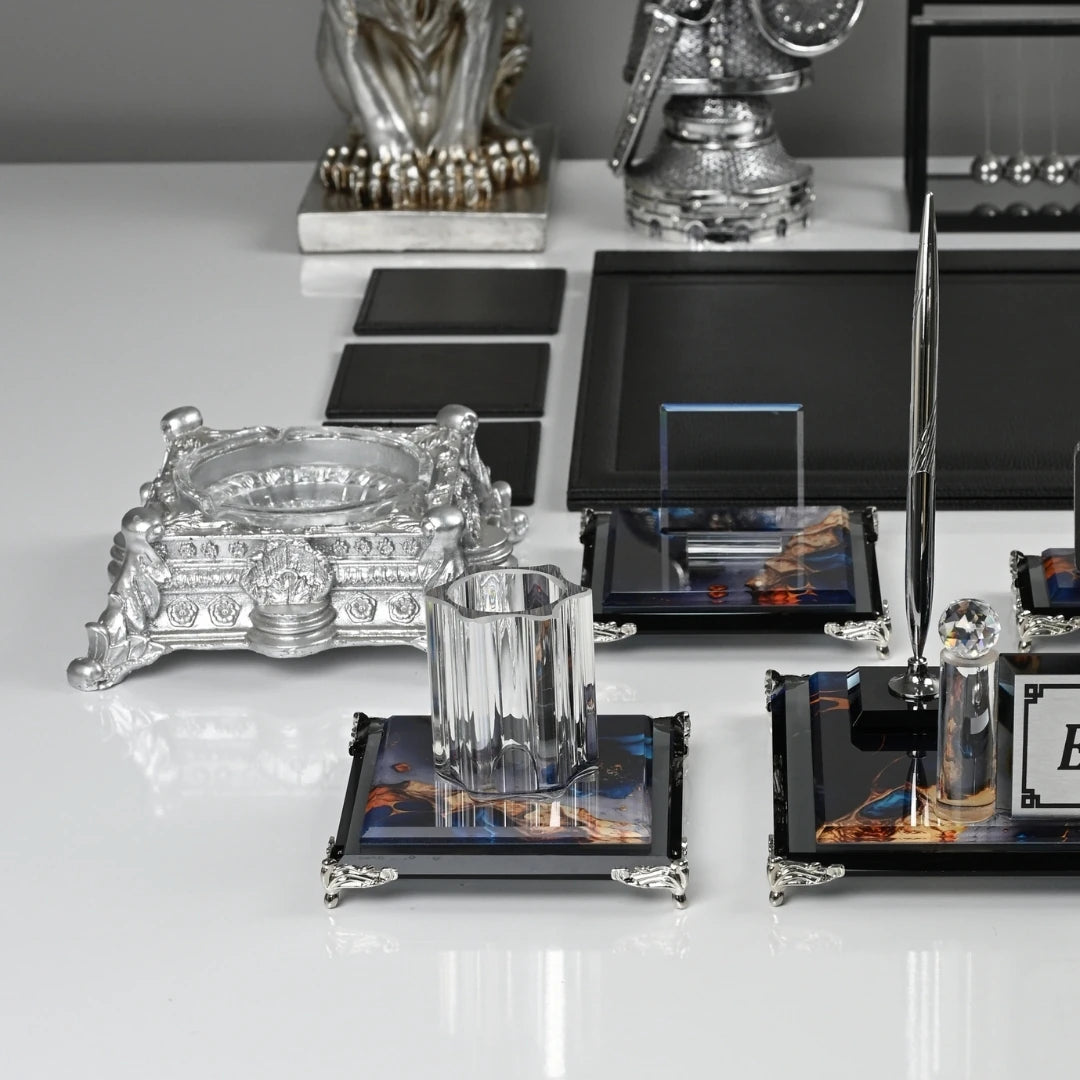 Safir 20 Parça Premium Kristal Sümen Takımı - Kişiye Özel Masa Üstü İsimlik Seti
