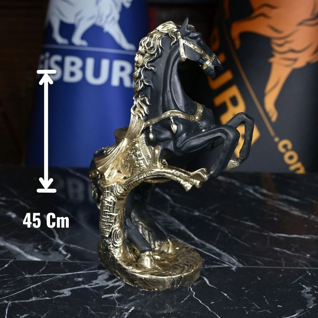 Şahlanan At Heykeli Siyah Gold - 45 cm Büyük Boy Lüks Ofis Aksesuarı