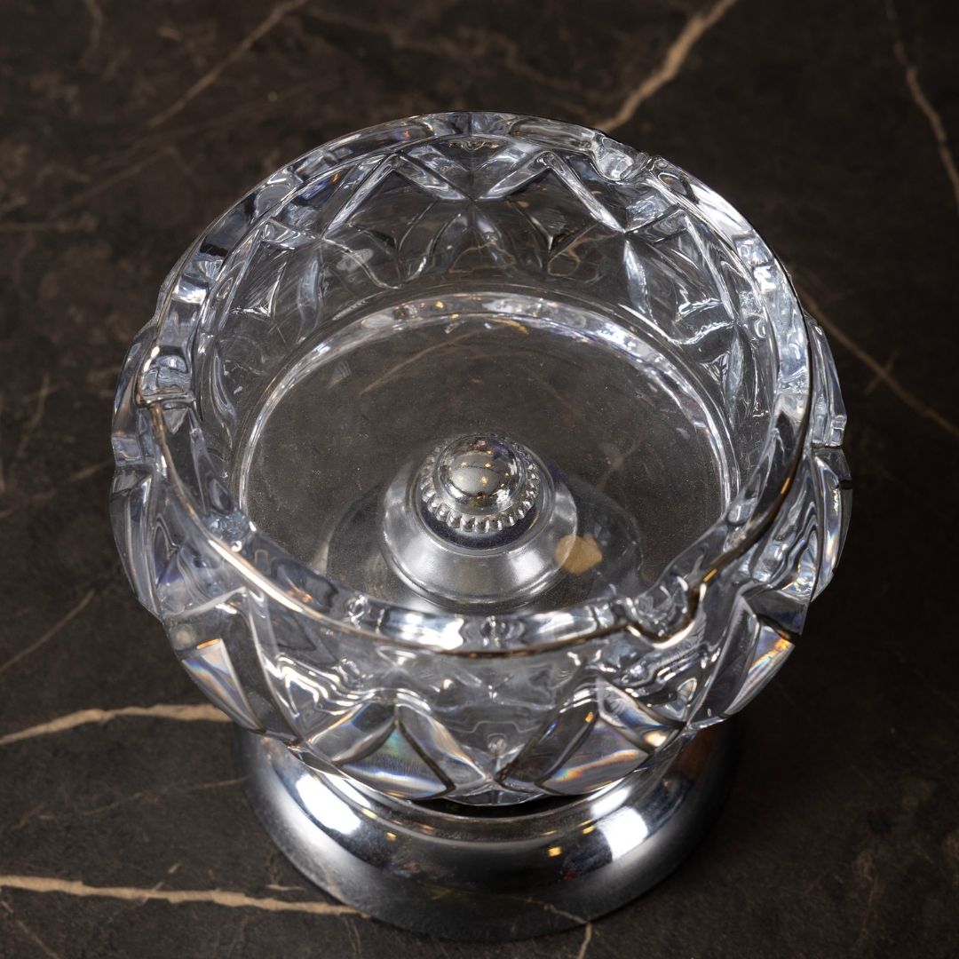 Kristal Cam Küllük Gümüş Detaylı Ayaklı - 15 cm