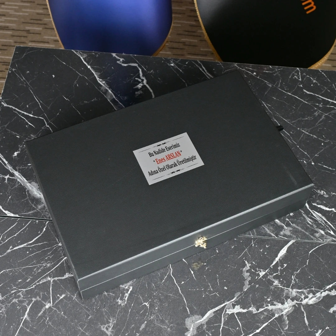 Piano Black 6 Parça Kristal Sümen Takımı - Kişiye Özel Masa Üstü İsimlik Seti Özel Deri Kutulu