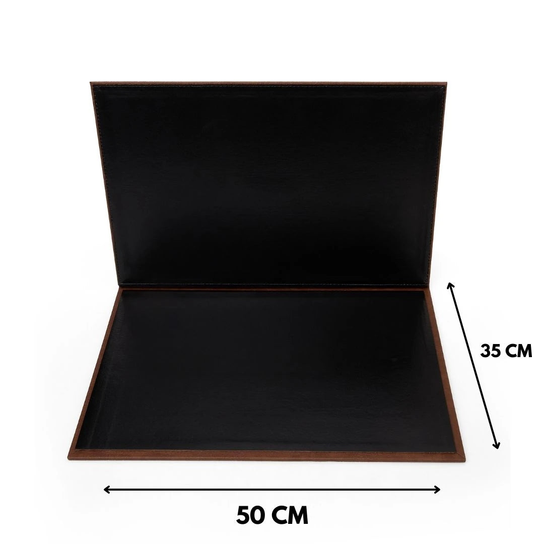 Kapaklı Büyük Deri Sümen Takımı - Taba | 50x35 cm  ( 4 Adet Bardak Altlığı Hediyeli )
