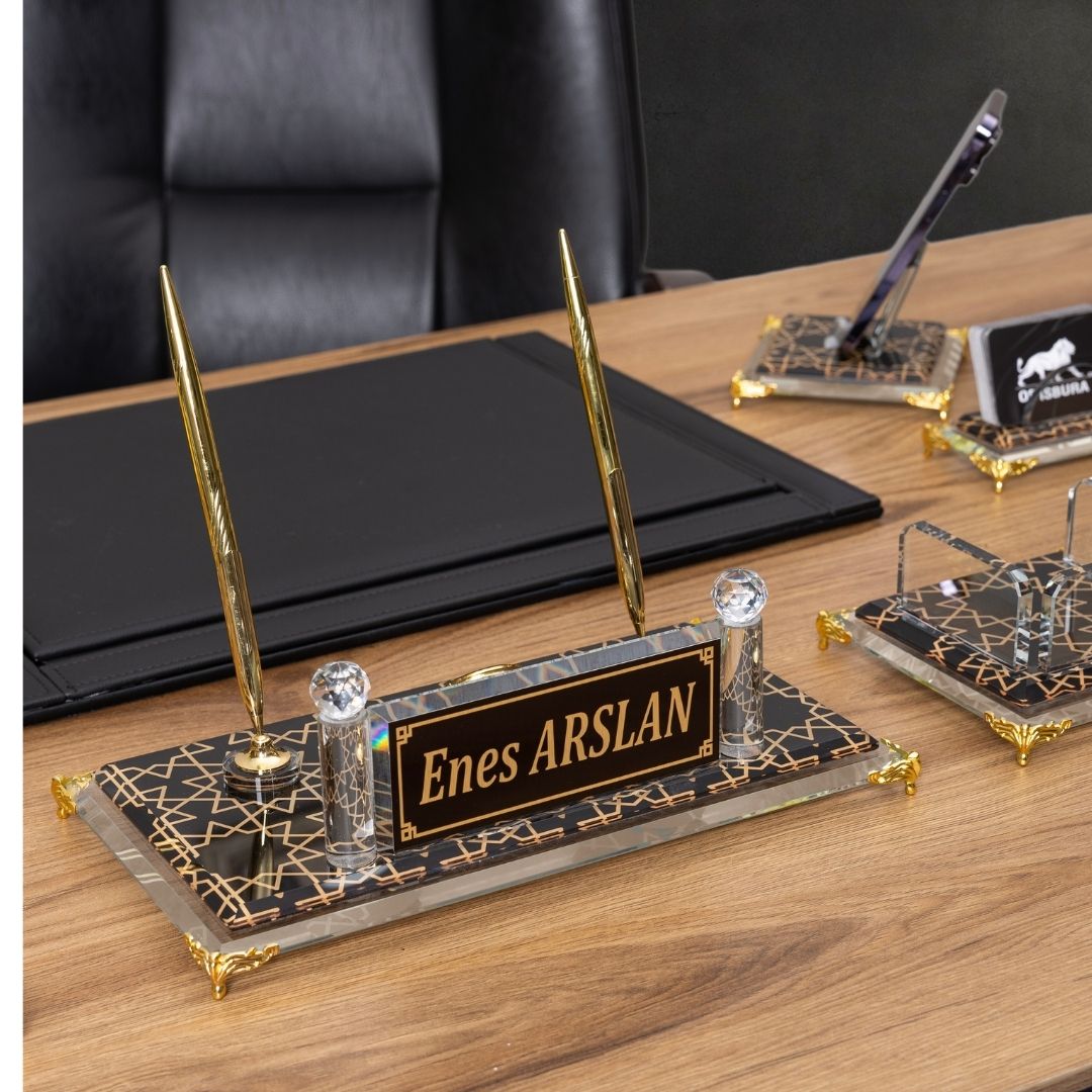 Prestige 9 Parça Premium Kristal Sümen Takımı - Kişiye Özel Masa Üstü İsimlik Seti