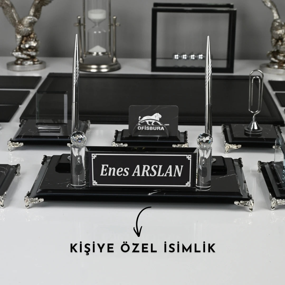 Zebra Black 20 Parça Kristal Sümen Takımı ve Masa İsimliği Seti -