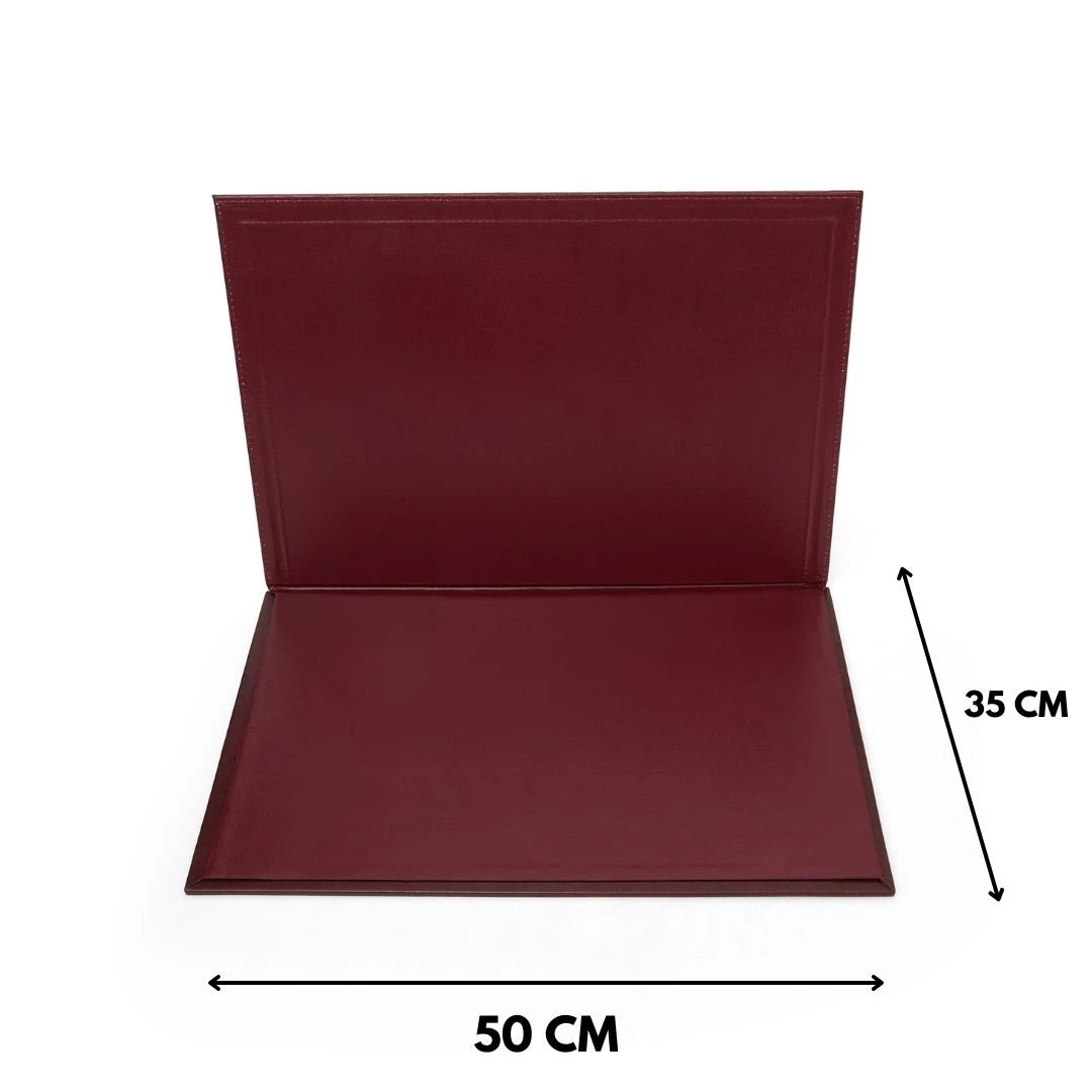 Kapaklı Büyük Deri Sümen Takımı - Bordo | 50x35 cm  ( 4 Adet Bardak Altlığı Hediyeli )