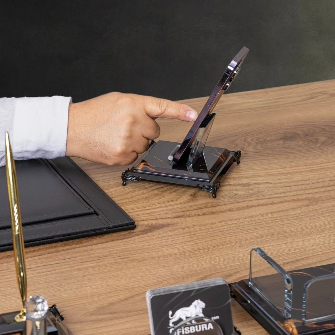 Negro 7 Parça Premium Kristal Sümen Takımı - Kişiye Özel Masa Üstü İsimlik Seti