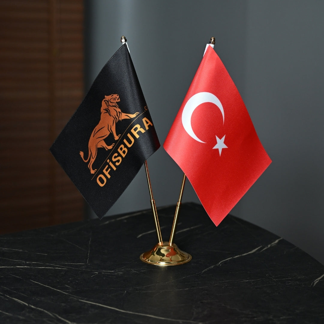 Masa Bayrağı | Logo ve Türk Bayrağı Sarı Direk