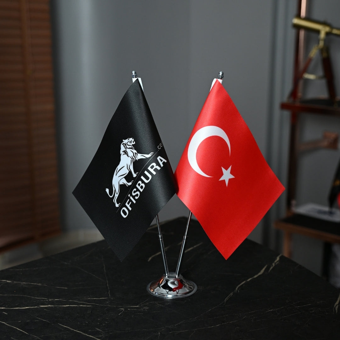 Masa Bayrağı | Logo ve Türk Bayrağı Krom Direk
